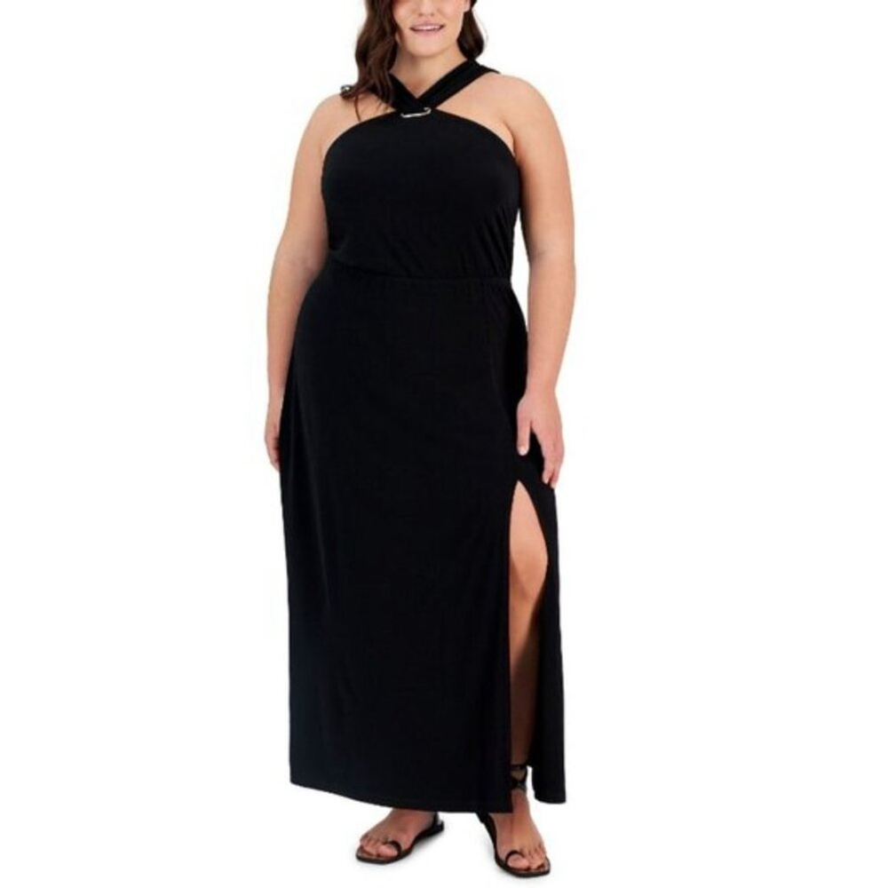 I.N.C. International Concepts Plus Size Halter Side Slit Black Maxi Dress NWT
